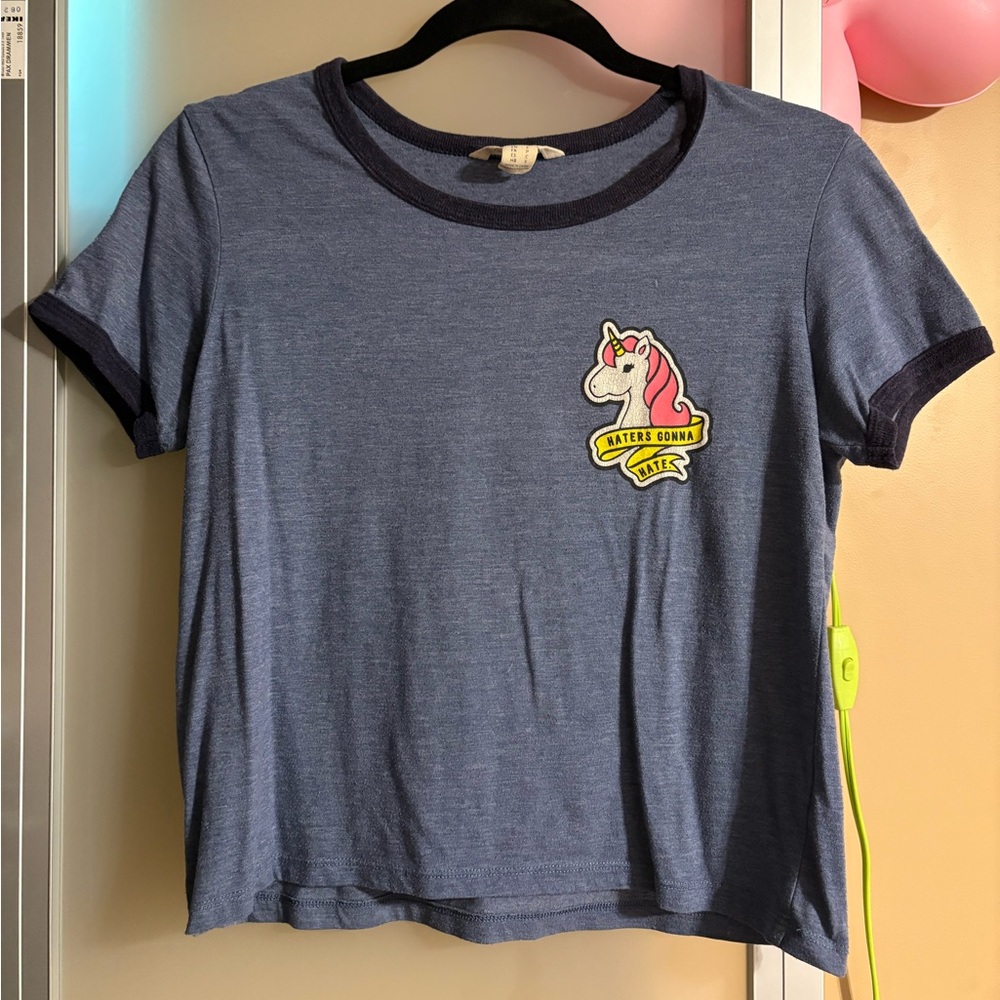 Blue Unicorn crop T-Shirt - Urban Heritage - Size Small S